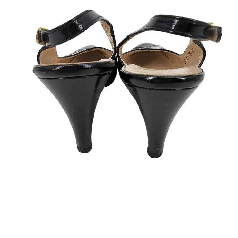 Salvatore Ferragamo Leather Semi Pointed Toe Slingback Heels Size 7.5 Narrow